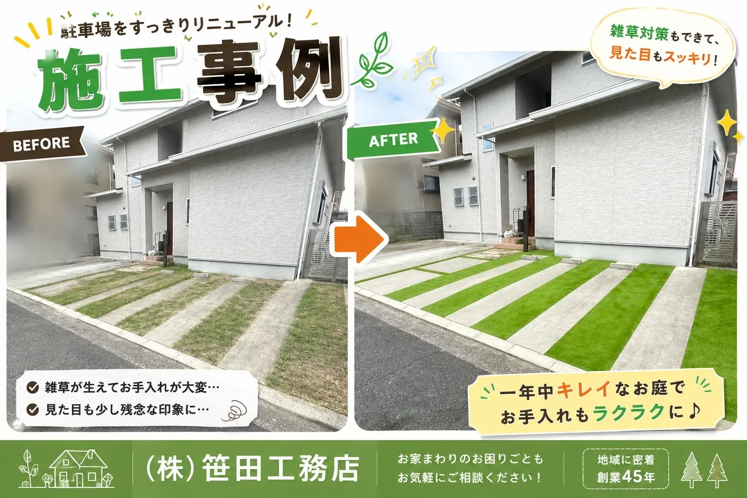 芝生から人工芝へ